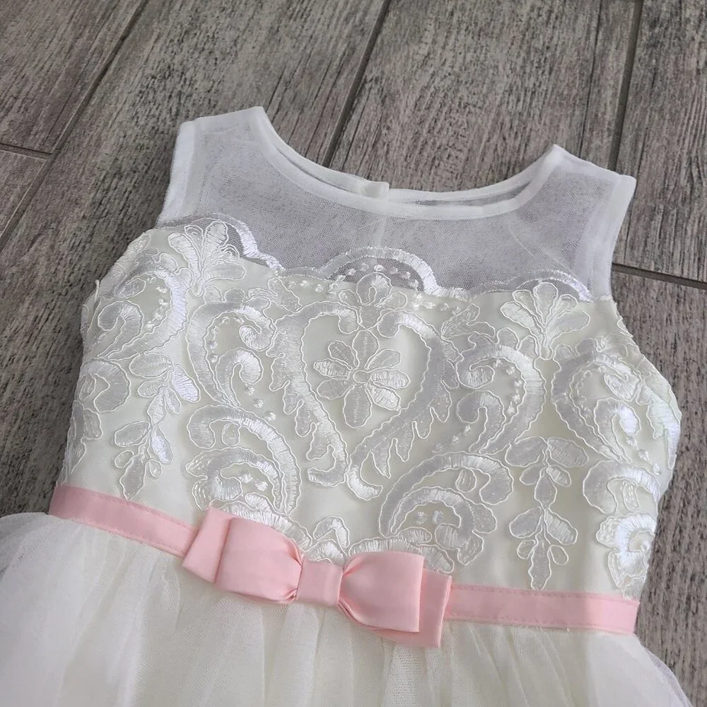 Jona Michelle Girls Ivory Tulle Party Dress with Pink Bow Size 5 – NWT - Picture 6 of 11